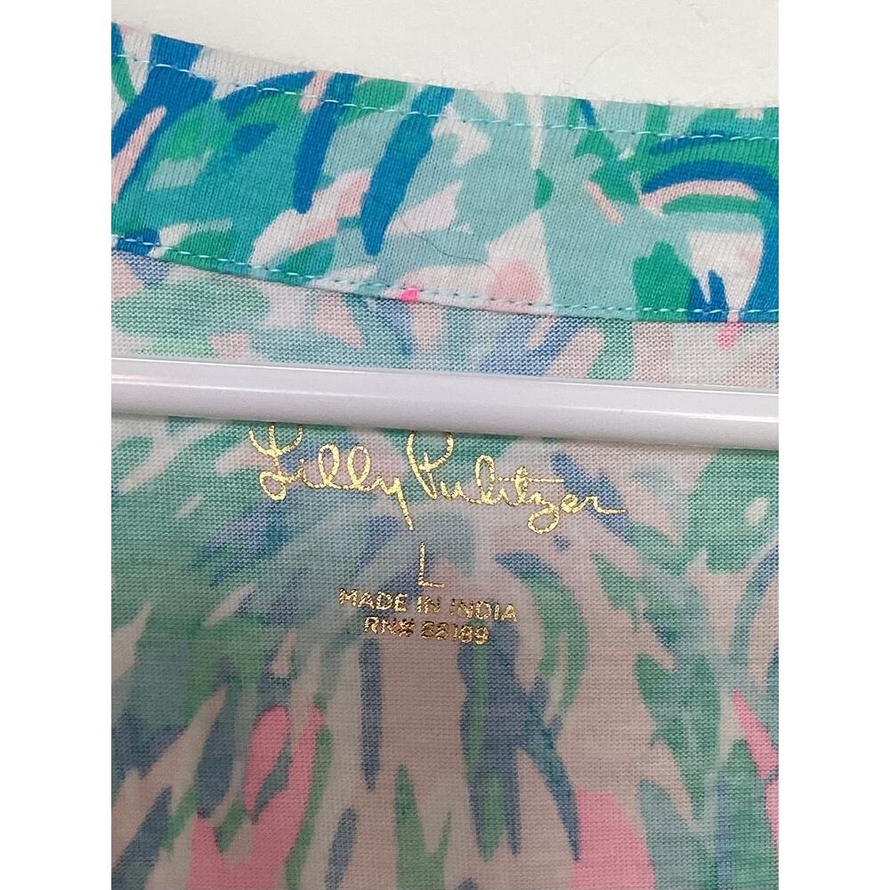 Lilly Pulitzer Blue green Large Lorian Sleeveless Ruffle Dress vacation resort - Picture 5 of 10